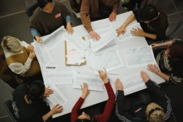 workshop participants preparing the magazine